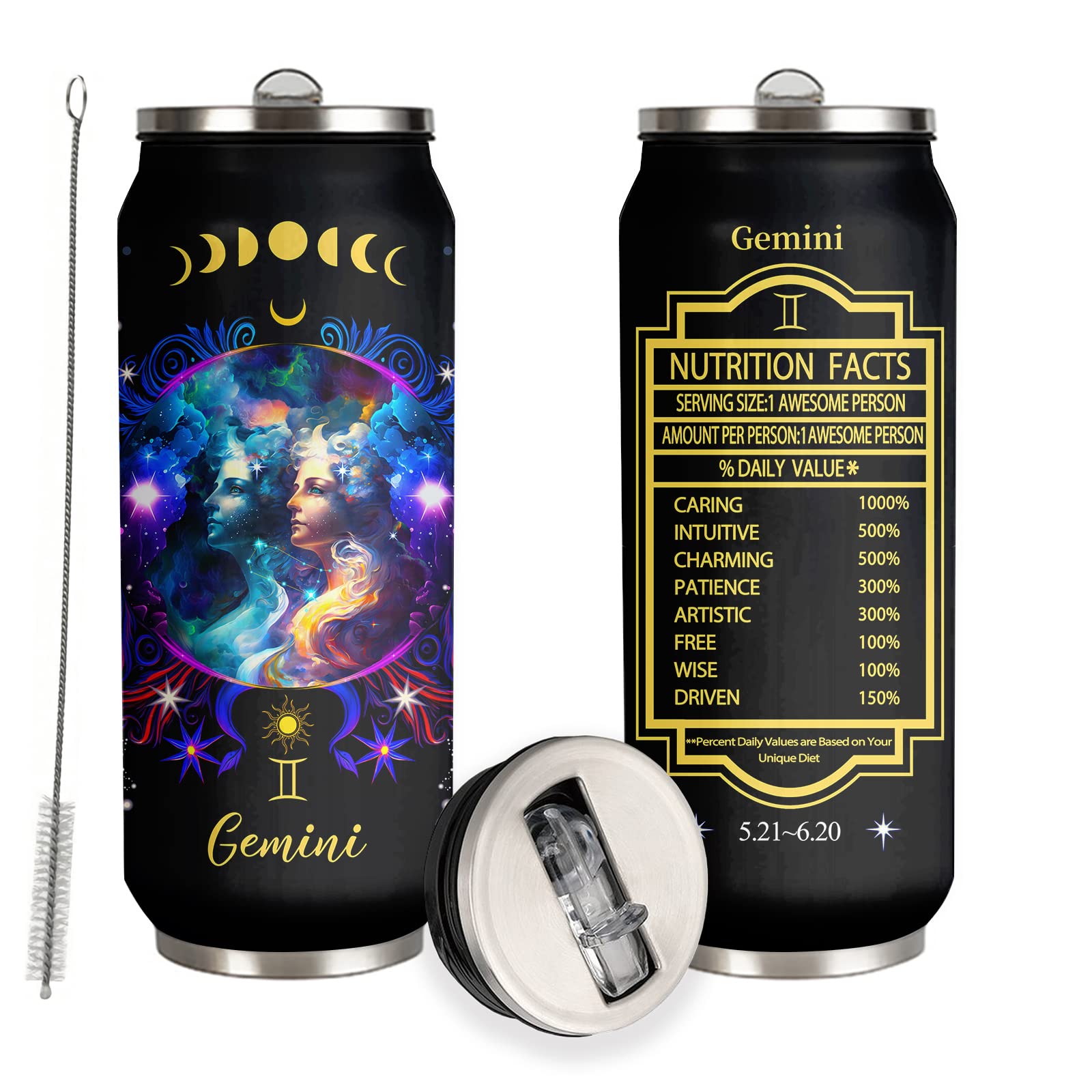 Gemini Constellation Tumbler Zodiac Stainless Steel Tumbler Men Women Astrology Fans Birthday Gifts Zodiac Tumbler With Straw Lid Coffee Mugs Car Cup - 17 Oz