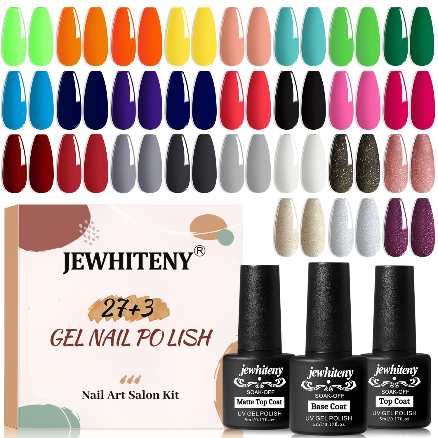 JEWHITENY 30PCS Gel Nail Polish Kit 27 Colors Gel Polish Set Gel Nail Kit Soak Off Nail Gel Polish Set for Manicure Nail Art Salon/Home Starter Kit