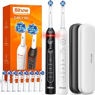 Bitvae Rotating Electric Toothbrush 2 Packs for Adults with Pressure Sensor, Gifts for Men/Women, 5 Modes Rechargeable Pow...