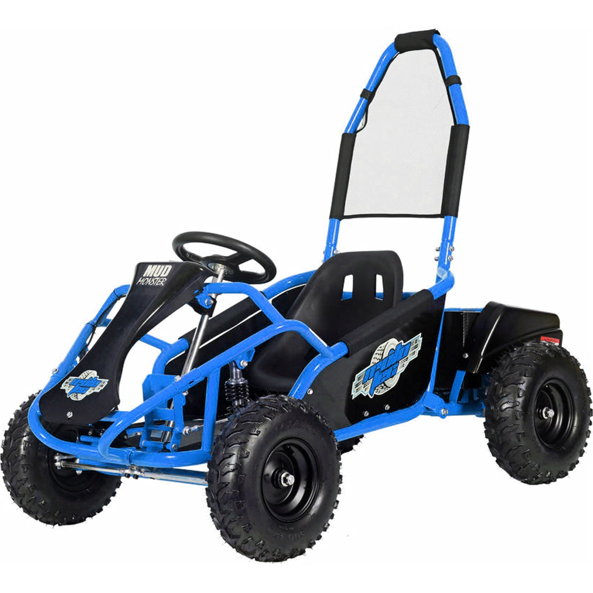 MotoTecMud Monster Kids Electric 48v 1000w Go Kart Full Suspension Blue