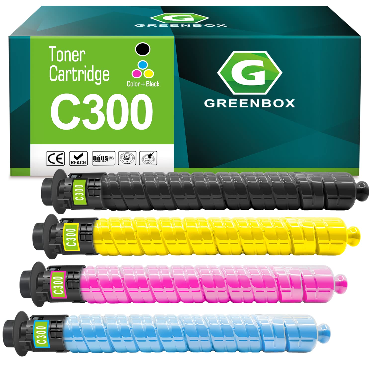 GREENBOX Compatible Toner Cartridge Replacement for Ricoh 842378 842379 842380  842381 for IM C300F IMC400SF IMC 400F Printer(1 Black 1 Cyan 1  Magenta 1 Yellow)