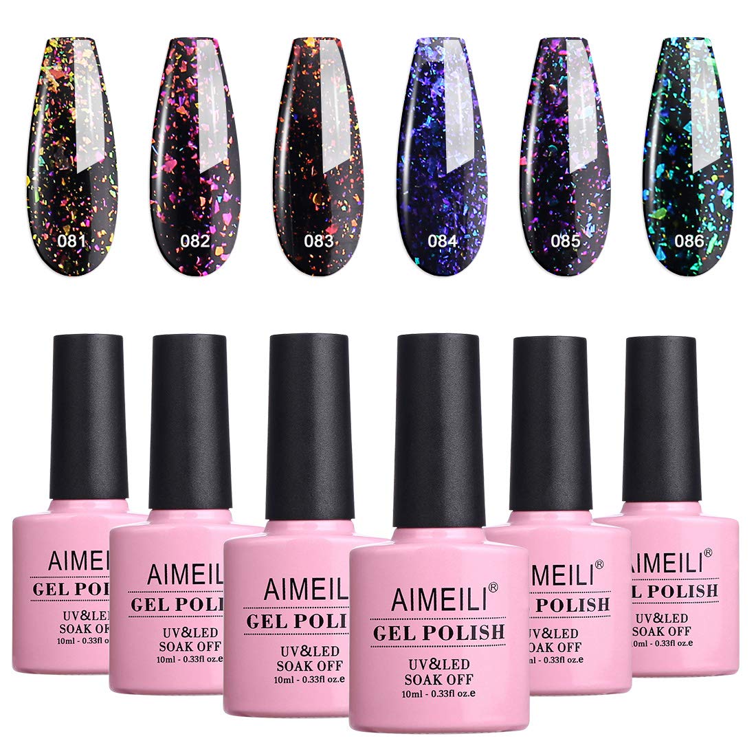 AIMEILI Galaxy Paranoid Collection Soak Off Clear Glitter Gel Nail Polish Color for Christmas Gift Set Of 6pcs X 10ml - Kit Set 18