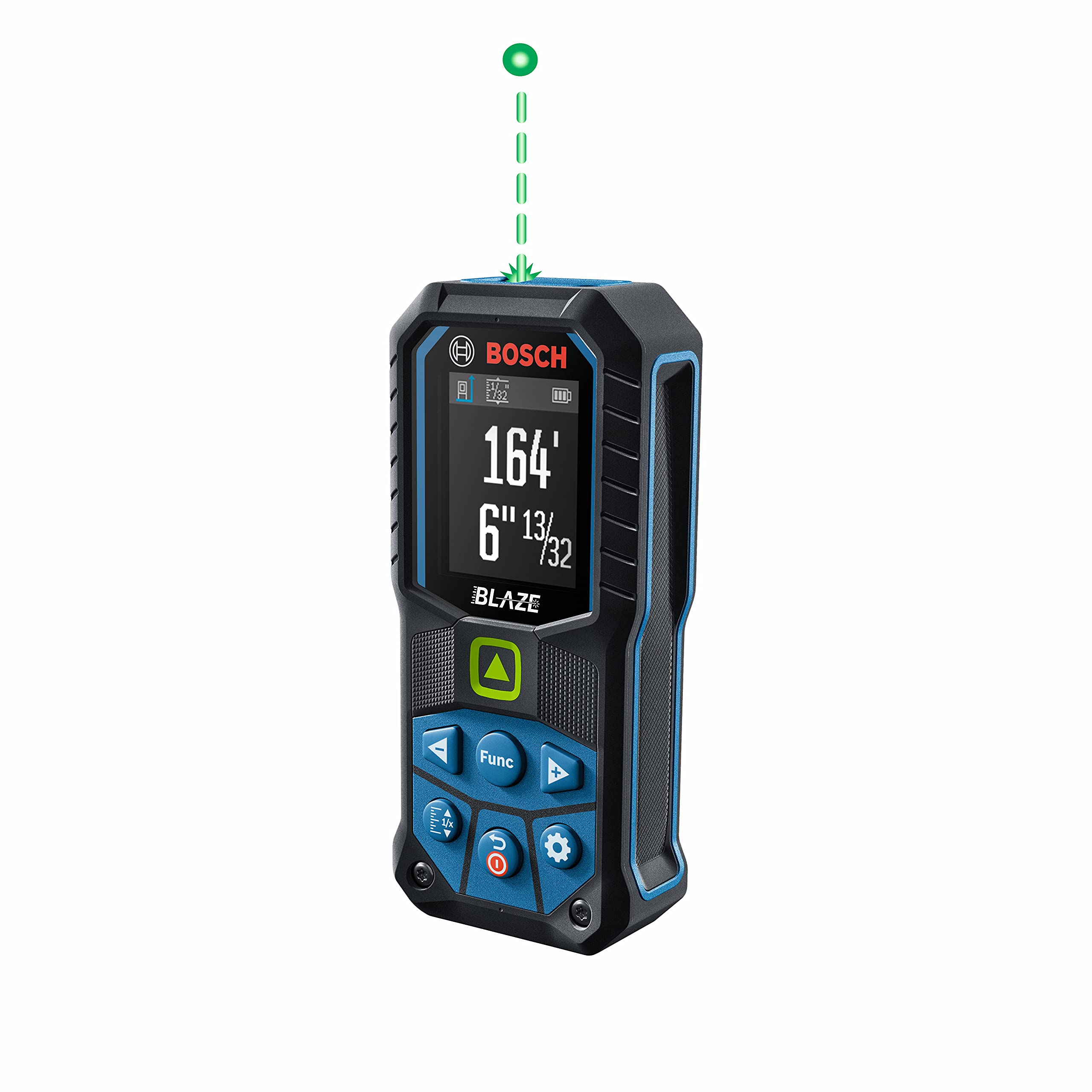 BOSCH GLM165-25G 165 Ft Blaze Green-Beam Laser Distance Measure, Includes 2 AA Batteries, Belt Clip, & Pouch