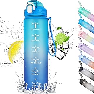 CodiCile 1L Water Bottle, Sports Water Bottle with Straw and Time Markings,Motivational Leakproof 1 litre Water Bottle with BPA Free Lid for Sports Gym Office Running