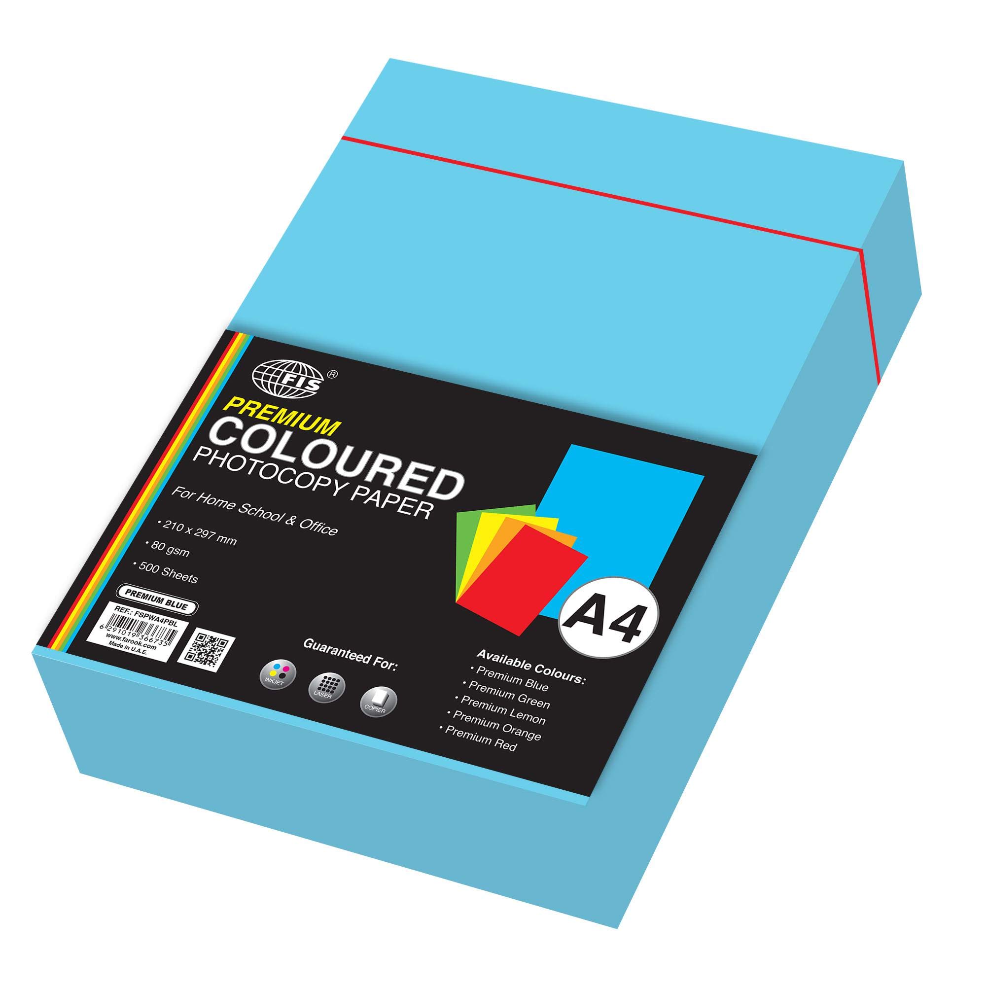 FISPremium Color Photocopy Paper, 500 Sheets, 80 gsm, Premium Blue Color, A4 Size - FSPWA4PBL