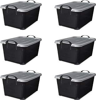 Life Story 6-Pack Stackable Plastic Storage Bins w/Handles & Snapping Lids, 55 Qt., Black