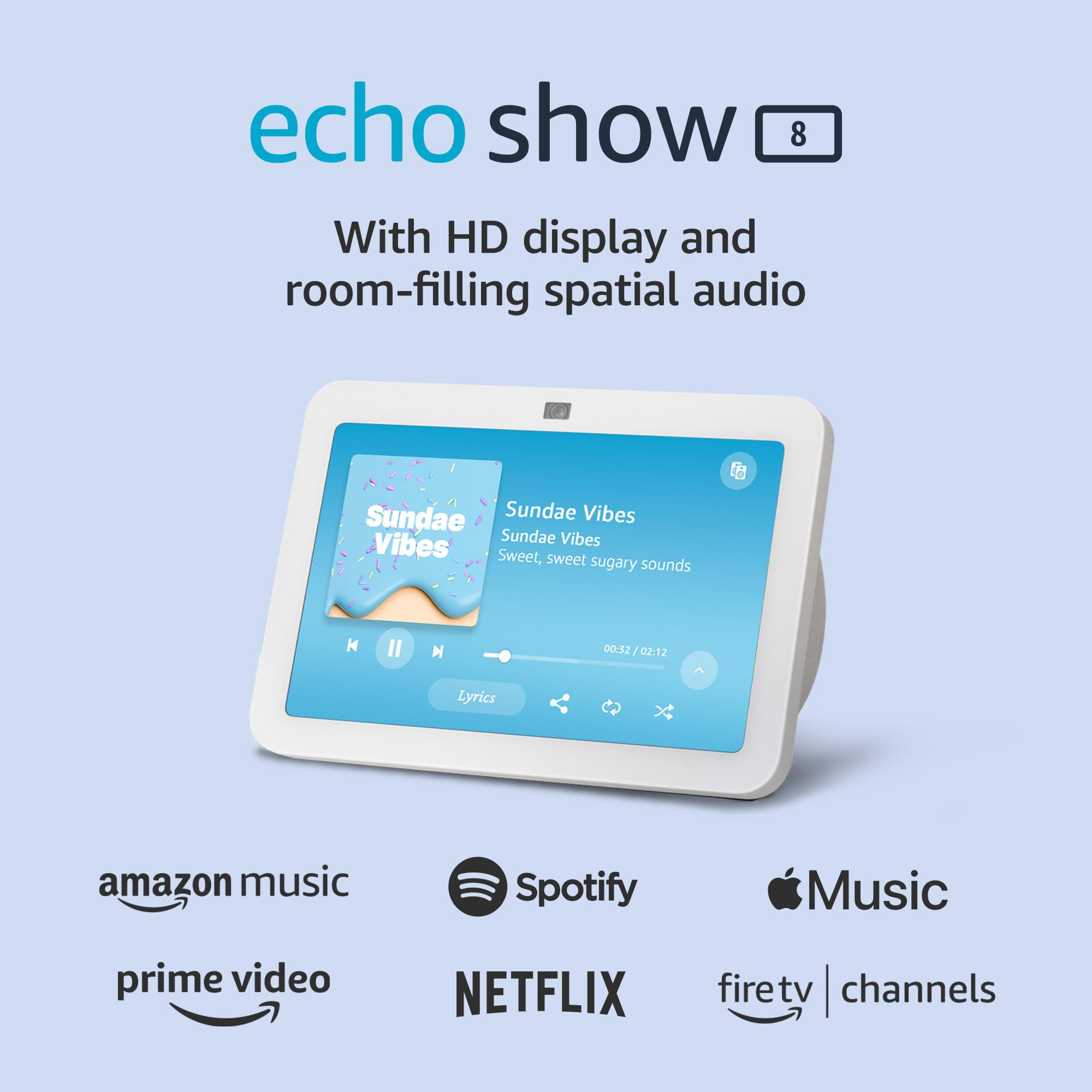 Amazon Echo Show 8 (newest model), With Spatial Audio, Smart Home Hub, and Alexa, Glacier White