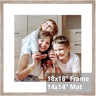 Gaevuian 18x18 frame Distressed Farmhouse Wood Pattern 18x18 picture frame Display 14x14 with mat,Horizontal and Vertical ...