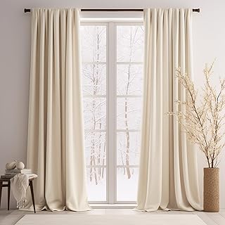 Lazzzy Velvet Curtains Beige 120 Inches Extra Long Thermal Insulated Drapes for Living Room Bedroom Heavy Duty Window Trea...