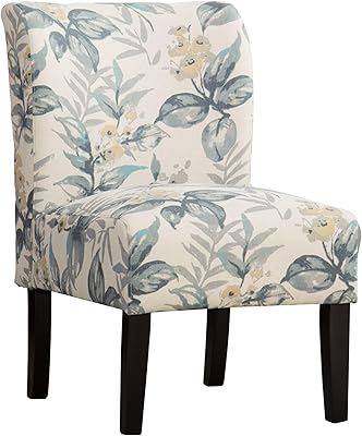 Roundhill Furniture Capa Print abric Armless Contemporary Accent Chair, Blue Leaves