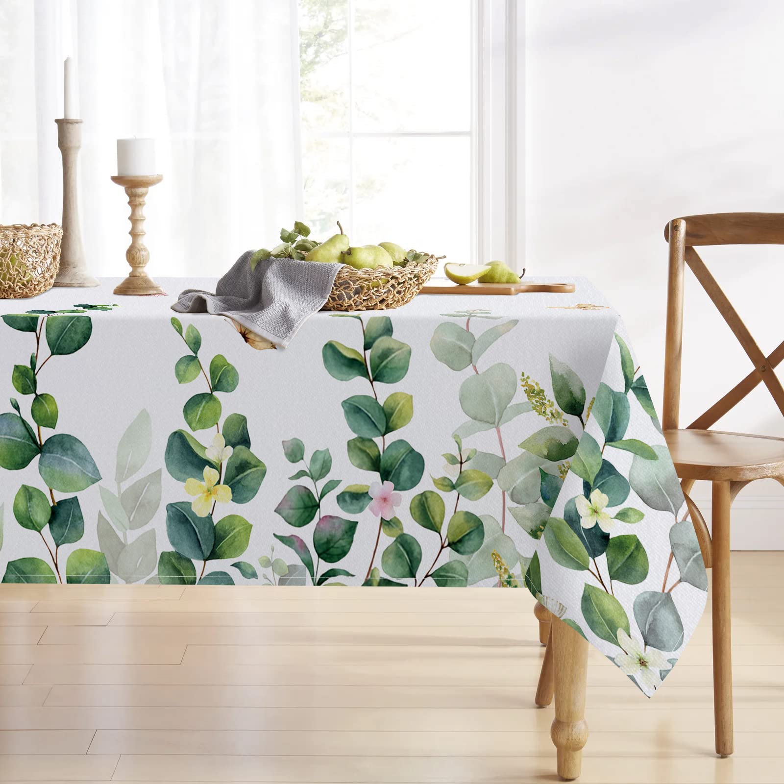 Tailus Spring Summer Eucalyptus Leaves Rectangle Tablecloth 60 x 84 Inch, Hummingbird Greenery Decorative Table Cloth Botanical Dining Table Cover, Butterfly Seasonal Dinner Party Picnic Decoration