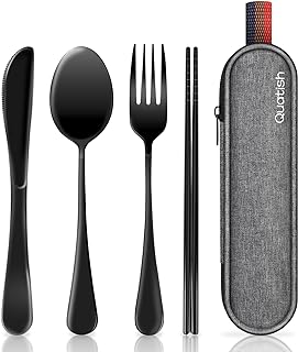 Travel Utensils with Case, Quatish Portable Silverware Set for Work, Stainless Steel Reusable Travel Cutlery Set, Fork and...