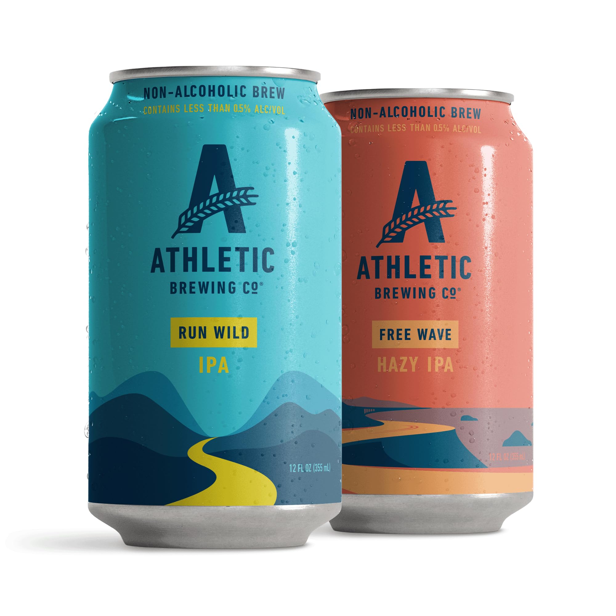 Athletic Brewing CompanyCraft Non-Alcoholic Beer - Mix 12-Pack - Run Wild IPA and Free Wave Hazy IPA - Low-Calorie, Award Winning - All Natural Ingredients For Great Tasting Drink - 12 Fl Oz Cans