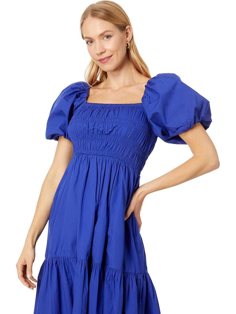 Vince Camuto Smocked Puff Sleeve Flounce Midi