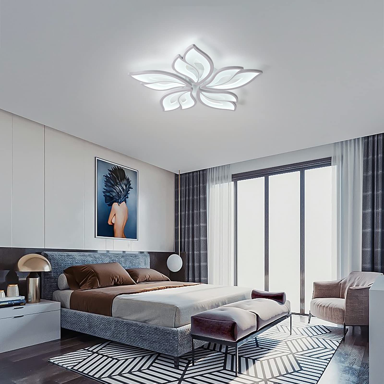 Garwarm Modern Ceiling Light,23.6â€? Dimmable LED Chandelier Flush Mount Ceiling Lights,Remote Control Acrylic Leaf Ceiling Lamp Fixture for Living Room Dining Room Bedroom 60W