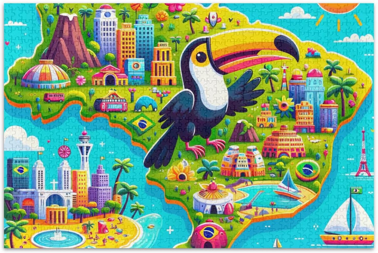 Amazon.com: Cartoon Brazil Map Jigsaw Puzzle, 1000 Pieces Jigsaw ...