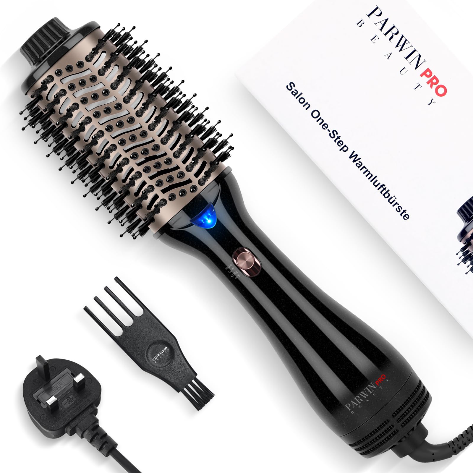 One-Step Hair Dryer Brush, PARWIN PRO BEAUTY Blow Dry Hair Brush, 4 in 1 Hot Brushes for Hair Styling, Drying, Volumizing, Straighten, Negative Ion Care Hot Air Brush, 1000W, Black