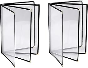 2PCS Menu Covers 8.5" x 11" Restaurant Menu Holder 4 Page 8 View Transparent Menu Sleeve,Fits A4 Size Paper for Restaurant...