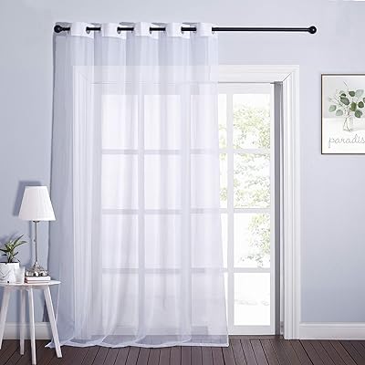 NICETOWN Sheer White Curtains 96 inches Length for Windows, Grommet Top Elegant Voile Textured Window Treatment for French Door/Wedding/Living Room, W70 x L96, Sold by Individually