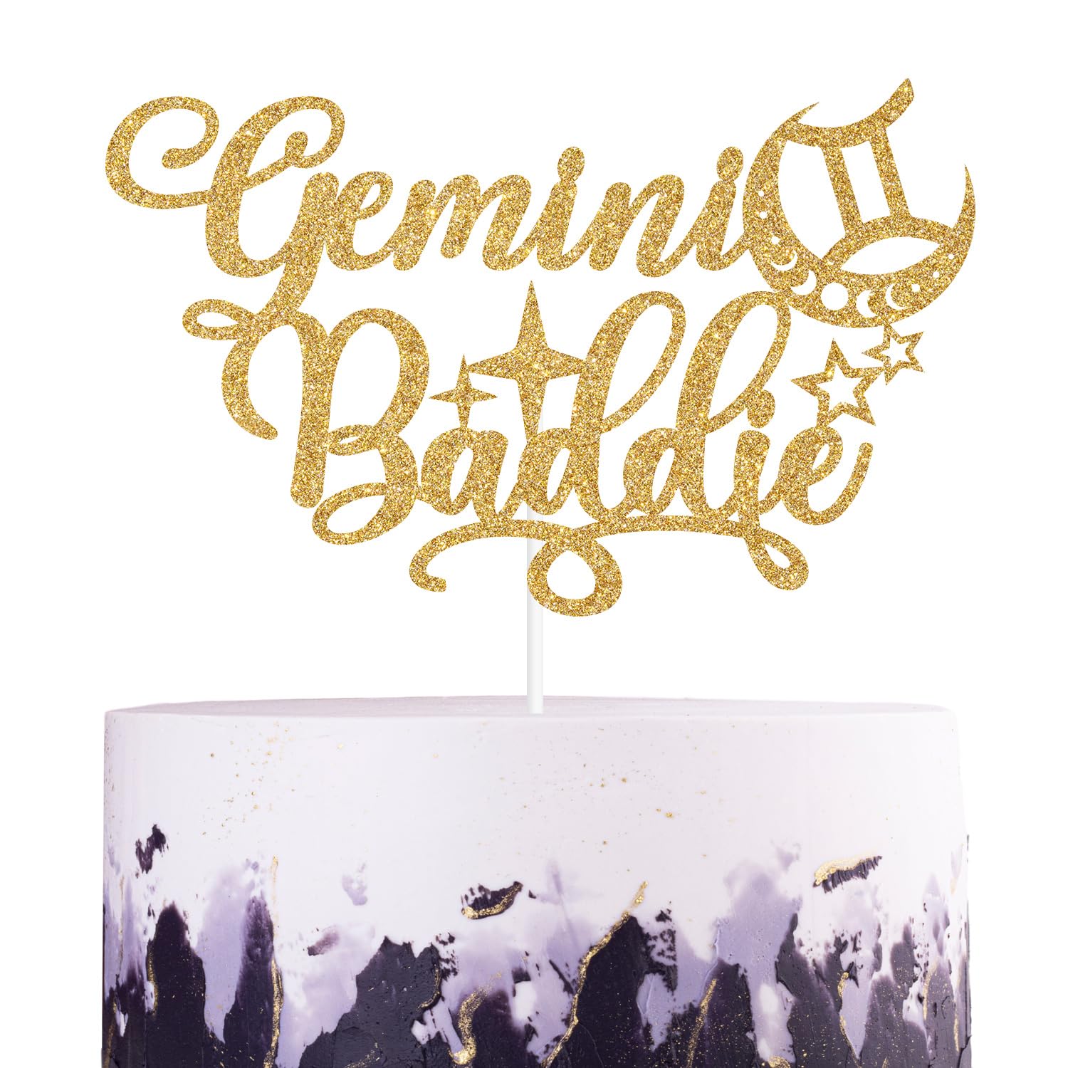 Gemini Baddie Cake Topper, Big Gemini Energy Cake Decor, It's Gemini Birthday, 12 Constellation Zodiac Themed Birthday Party Decorations, Gold Glitter