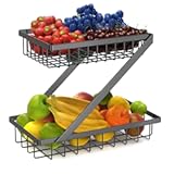 GETALL Fruit Basket for Kitchen&comma; 2 Tier Countertop Fruit Holder&comma; Detachable Metal Stand Fruit Bowl Organizer for Vegetable Bread Snacks Onions Storage&comma; Large Capacity&comma; Screws Free Design&comma; Black&lpar;Z&rpar;