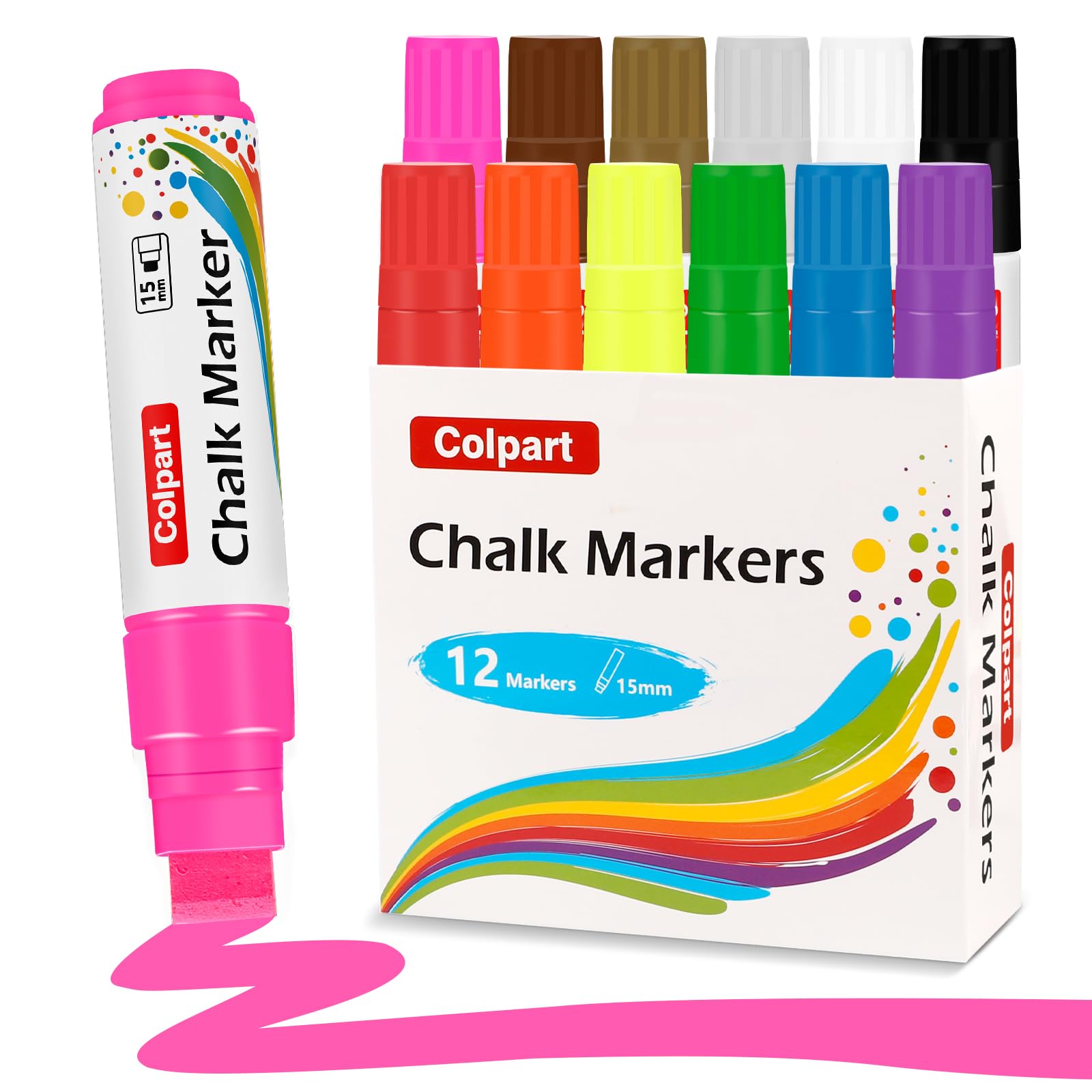 colpart Liquid Chalk pens-15mmColoured Whiteboard Chalk pens 12colors Markers Erasable for Glass Blackboards and Windows