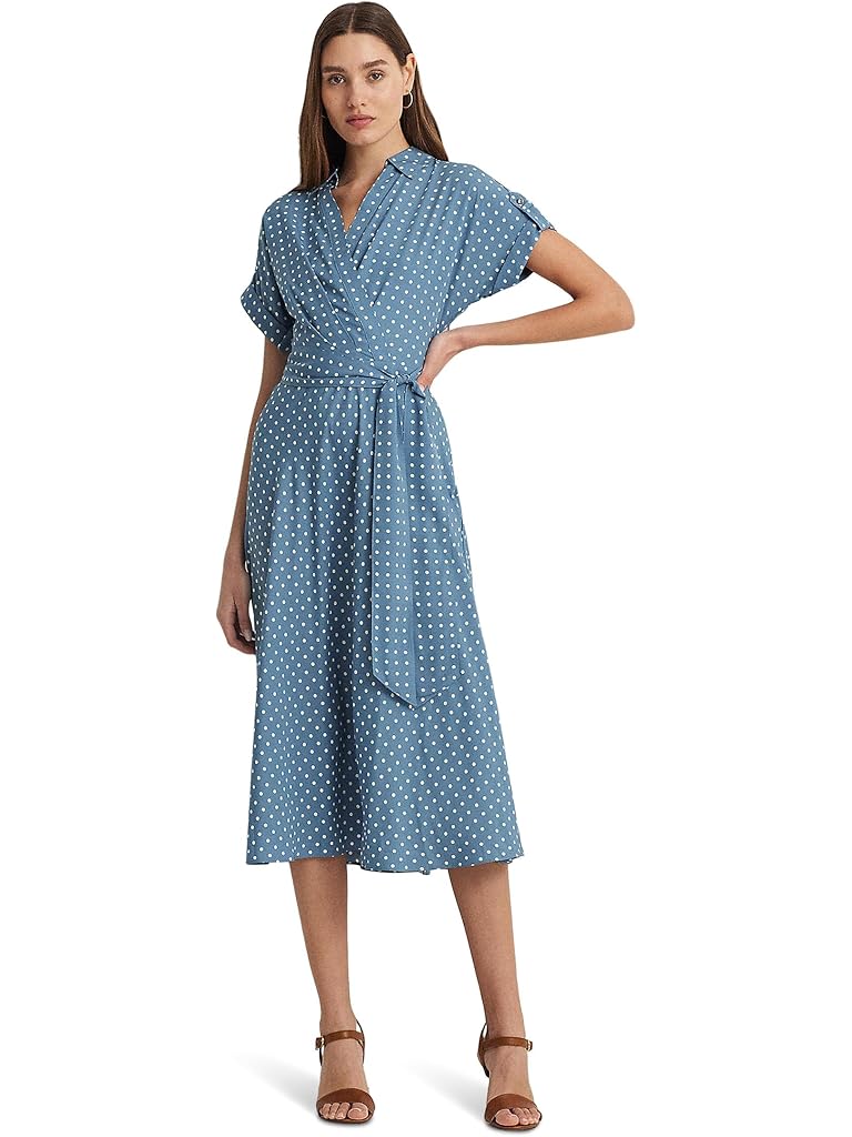 Lauren Ralph Lauren Polka-Dot Belted Crepe Dress