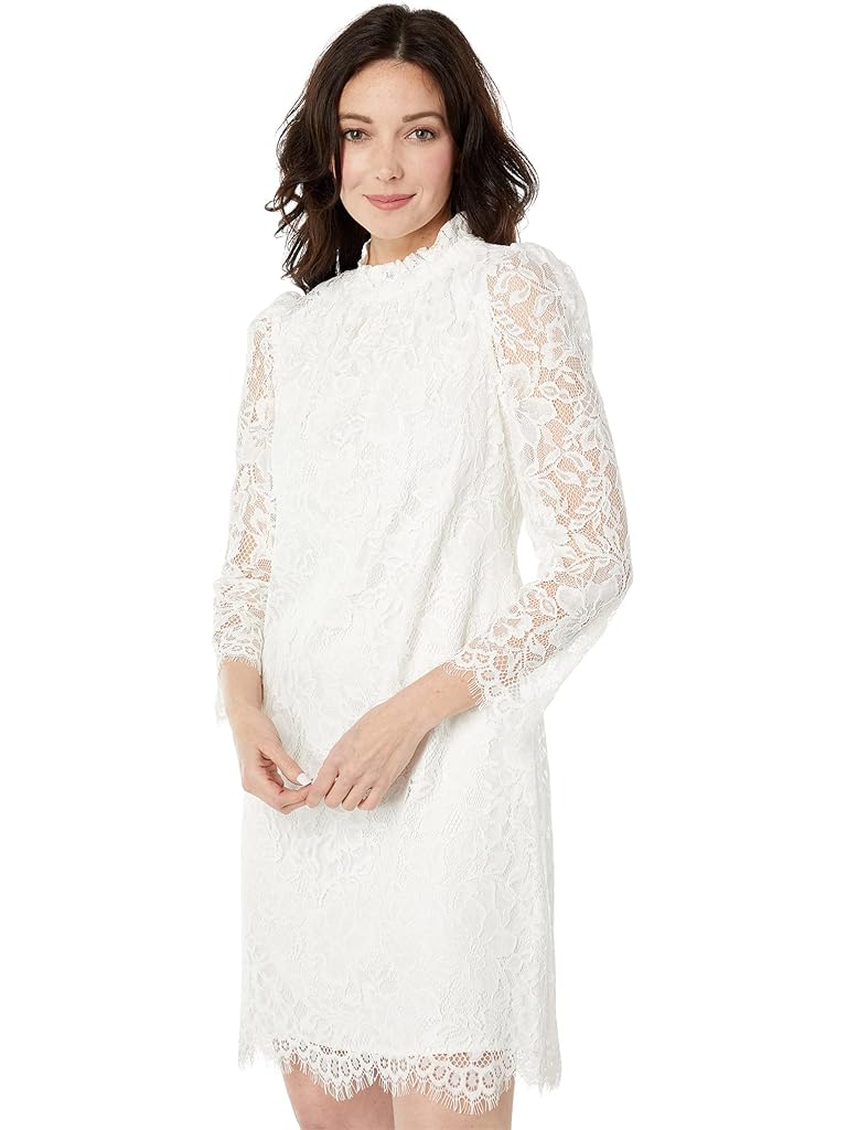 Vince Camuto Lace Ruffle Shirring Neck Shift