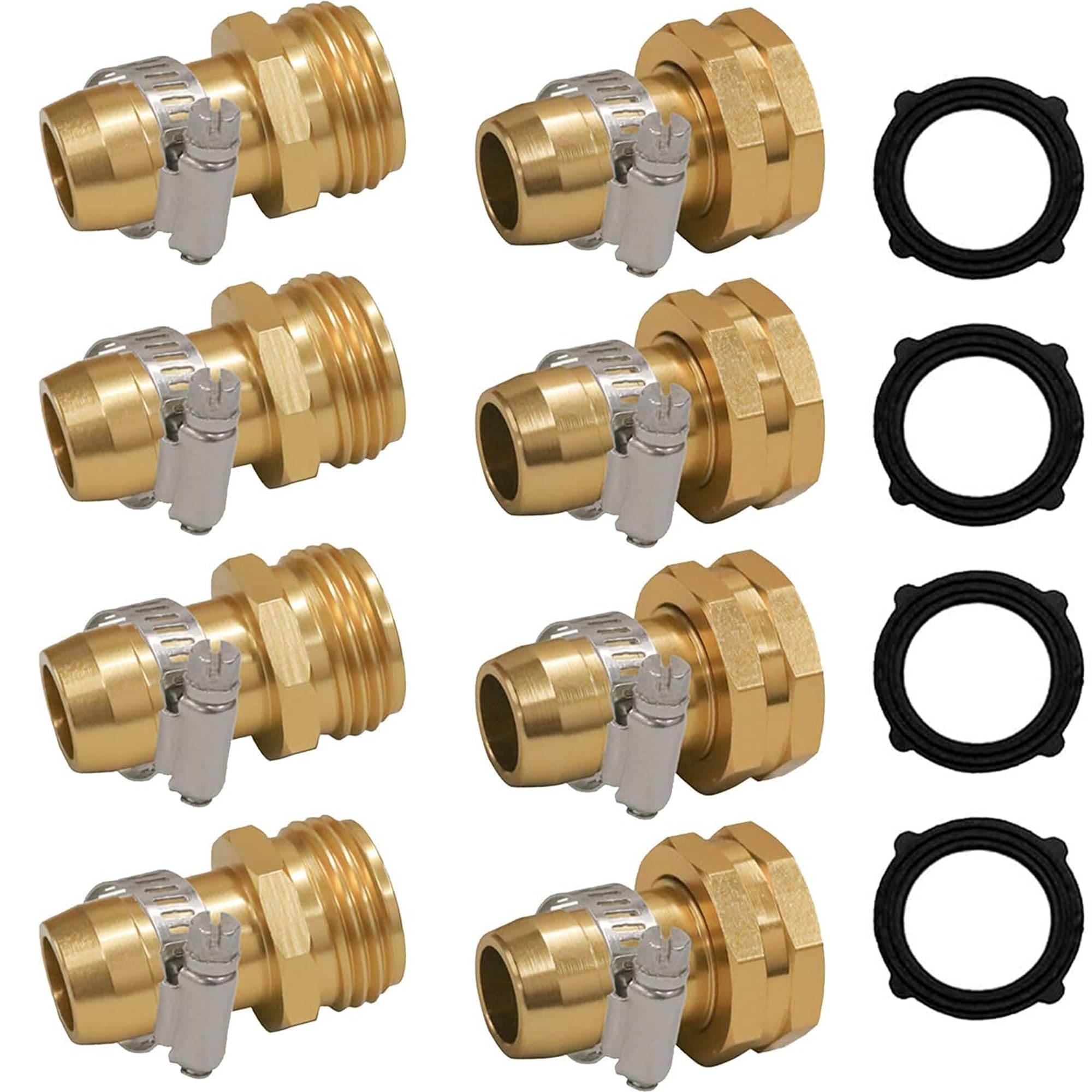 Hourleey Garden Hose Repair Connector with Clamps, Fit for 3/4" or 5/8" Garden Hose Fitting, 4 Set