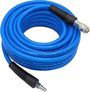 YOTOO PVC Air Compressor Hose, 3/8" x50' PVC Air Hose, 15m Long 10mm ID X 14mm OD with Bend Restrictors, 1/4" Europe Quick...