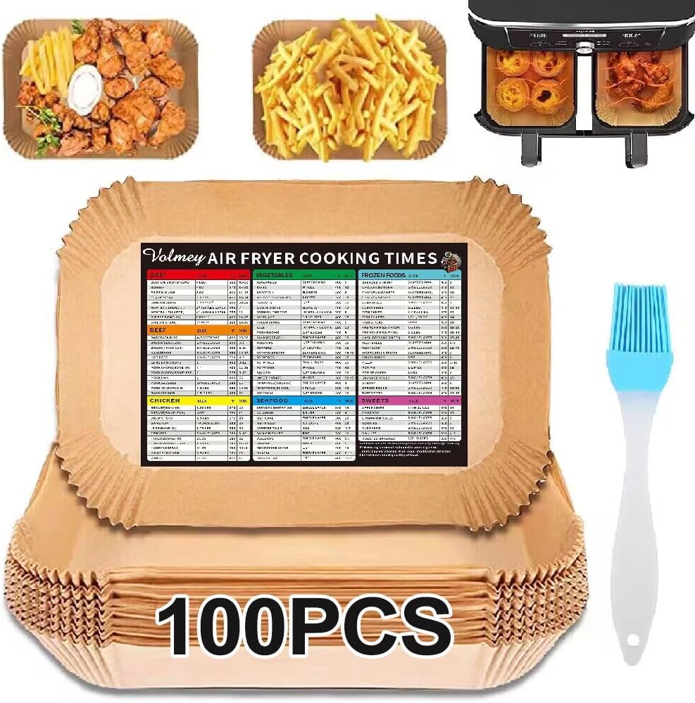 Air Fryer Liners, 100PCS Disposable Rectangle Air Fryer Parchment Paper Liners for All 8QT-10QT Dual Basket Fryer, 8.6''x5.5'' Baking Paper, Air Fryer Accessories for Ninja DZ201 DZ401 DZ550 DZ302