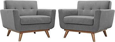 Modway Engage Mid-Century Modern Upholstered Leather Two Armchair Set in Expectation Gray