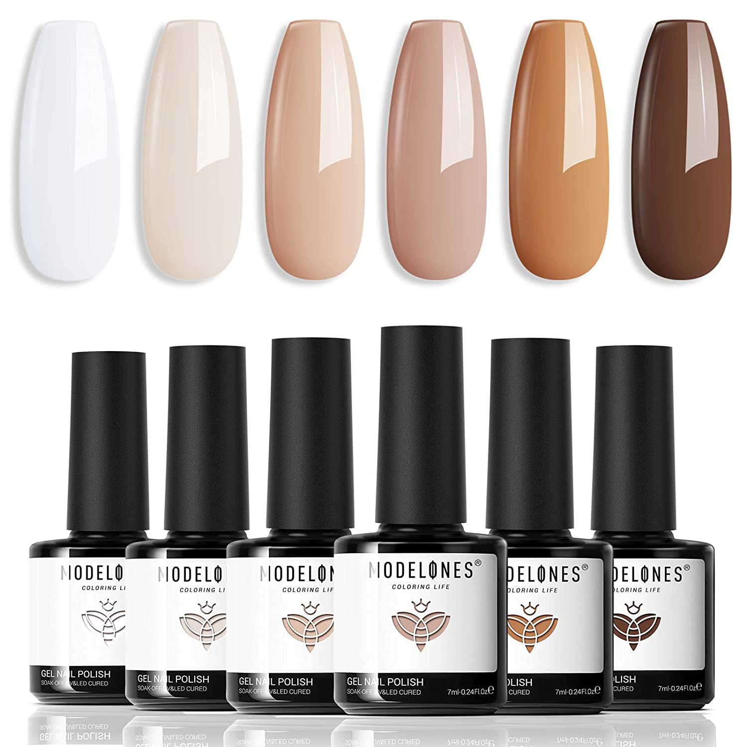 modelonesGel Nail Polish, 6 Colors Autumn Gel Polish Set Nude Brown Gel Nail Polish Set Soak Off White Nail Gel Nail Art DIY Manicure Salon and Home for Women