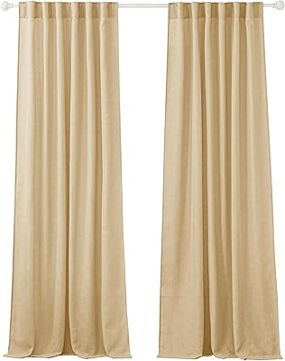 RYB HOME Decor Faux Linen Blended Sheer Curtains, Semitransparent Sheer Curtains Panels for Bedroom Living Room Home Office, Sand, W 52 x L 84 inches Long, 2 Pcs