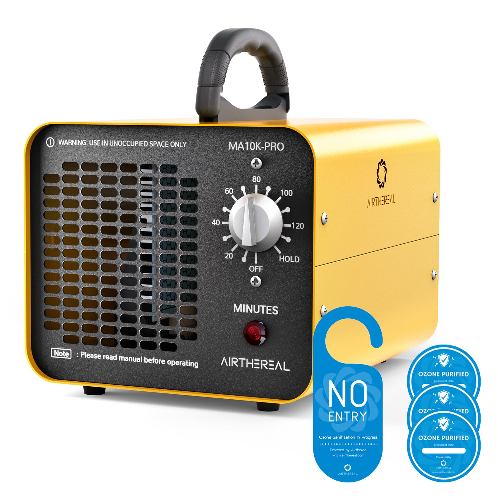 Airthereal MA10K-PRO Ozone Generator 10000 mg/h High Capacity O3 Machine, Home Ionizer Odor Remover, Yellow