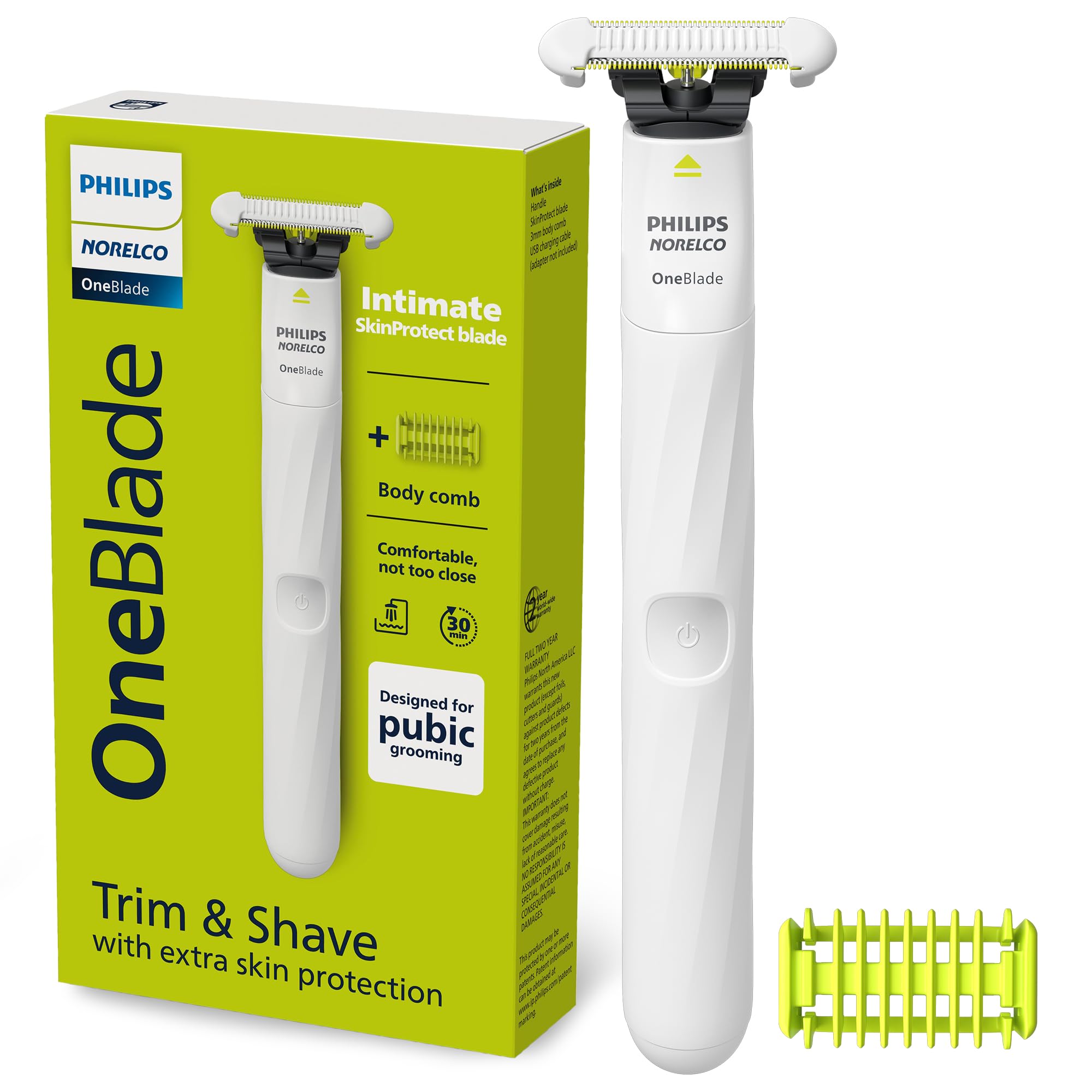 Philips Norelco OneBlade Unisex Intimate Pubic & Personal Body Groomer & Trimmer for Women & Men, QP1924/70