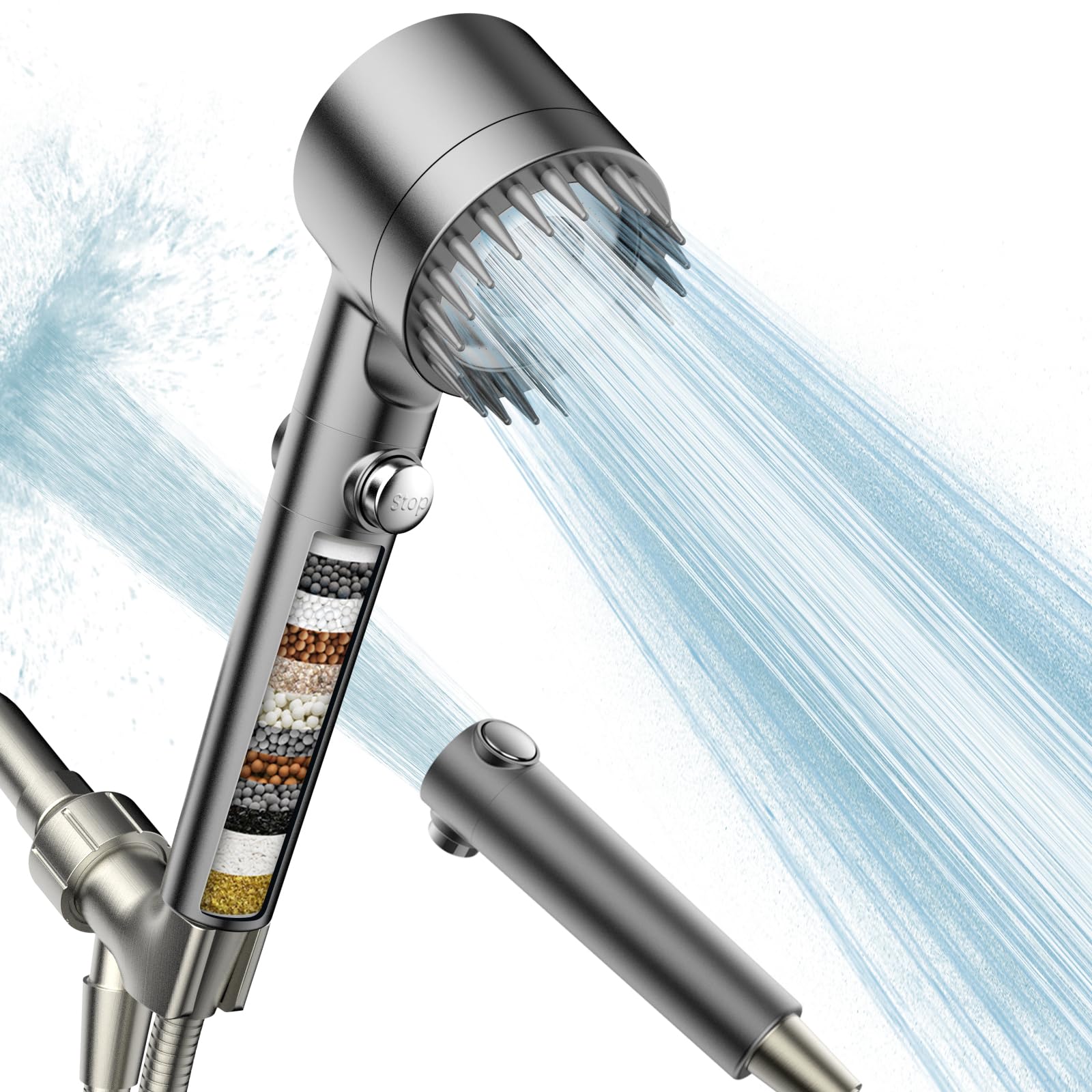 Filtered Shower Head with Handheld, High Pressure Water Flow and Multiple Spray Modes Shower Head with Filter, Power Wash for Hard Water, Showerhead with ON/OFF Switch for Pets Bath