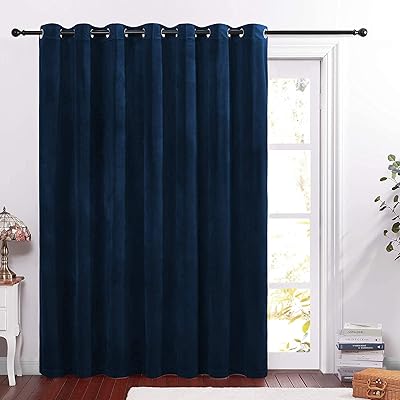 StangH Navy Velvet Curtains for Sliding Door Thermal Insulated Luxury Room Dividers Blackout Bedroom Drapes Grommet Window Curtain Panels for Guest Room/Living Room, Navy Blue, W100 x L84, 1 Panel