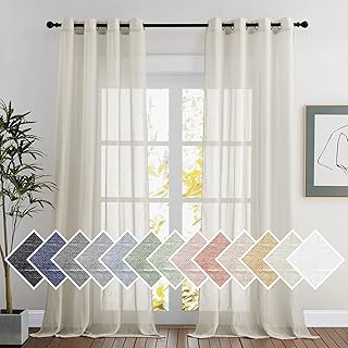 NICETOWN Natural Linen Sheer Curtains 120 inches Long, Privacy Chic Semi Sheer Window Drapes Privacy with Light Filtering ...