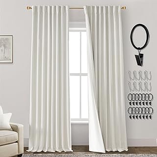 120 Inch Blackout Extra Long Curtains,2 Panels Set Faux Linen Black Out Back Tab Pleated Hooks 10 FT Tall Curtains for Lar...