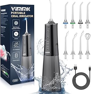 Water Flosser, Vimmk Cordless Oral Irrigator for Teeth, Gum, Braces Deep Cleaning, 8 Tips, 5 Modes, 300ML Rechargeable Wat...