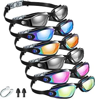 Flutesan 6 Pack Swim Goggles for Adult Anti Fog Swimming Glasses with Ear Plugs Nose Clip No Leaking Full Protection Goggles