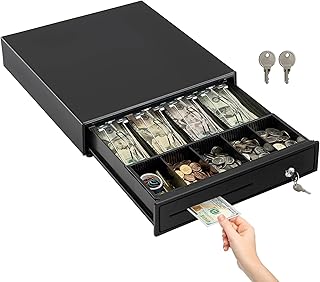 Hechker 13" Cash Drawer for POS System, 4 Bill Slots & 3 Coin Compartments, Removable Tray, RJ11/RJ12 Connector, 3-Positio...