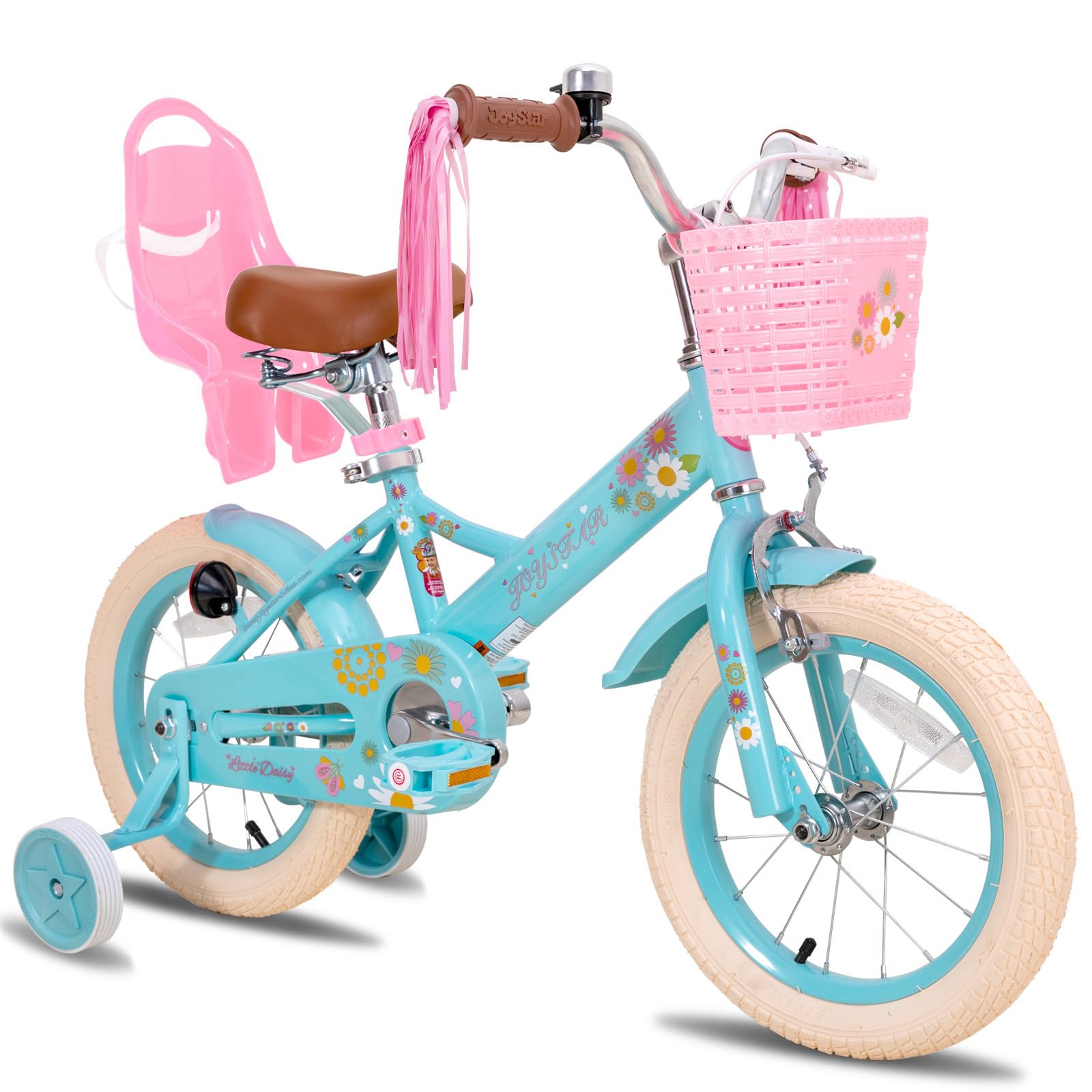 JOYSTAR Little Daisy Kids Bike for Girls Boys Ages 2-7 Years, 12 14 16 Inch Girls Bikes with Doll Bike Seat & Streamers, Boys Bike with Flag & Number Plate, Multiple Colors