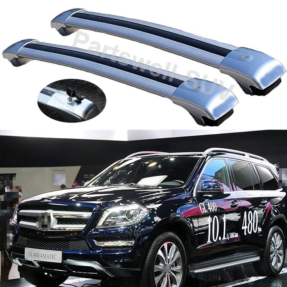 YiXi-Partswell 2Pcs Lockable Roof Rack Cross Bars Crossbar Baggage Luggage Carrier Rack Fit for Benz X166 GL GLS 350 400 450 500 550 2013-2019- Silver