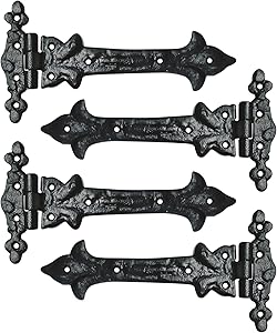 Akatva Olenyok T Hinge Set - 4-Pieces Heavy Duty Gate Hinges for Wooden and Metal Fences, Doors, Cabinets - Antique Iron Barn Shed Door Hinges Hardware Kit - Indoor, Outdoor Fence Strap Hinge Set