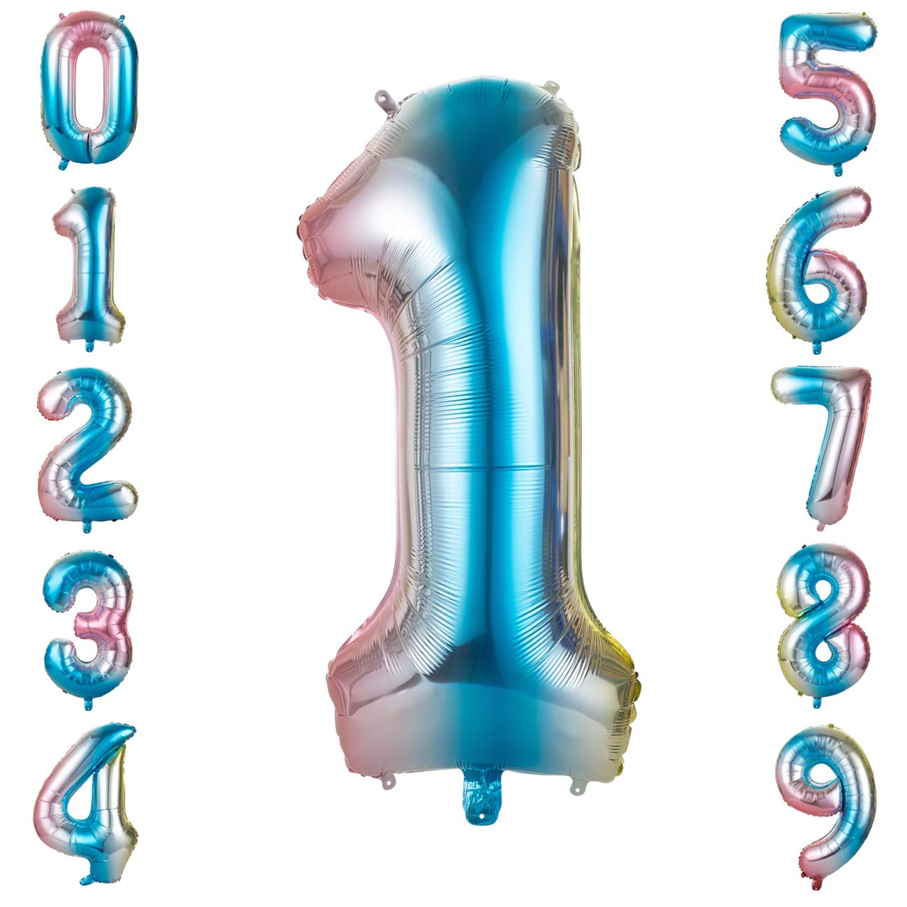 Rainbow Number Balloons, 32 Inch Large Rainbow Number 1 Balloon Helium Balloon Foil Mylar Number Balloons 0-10 for Birthday Party Decorations Celebration