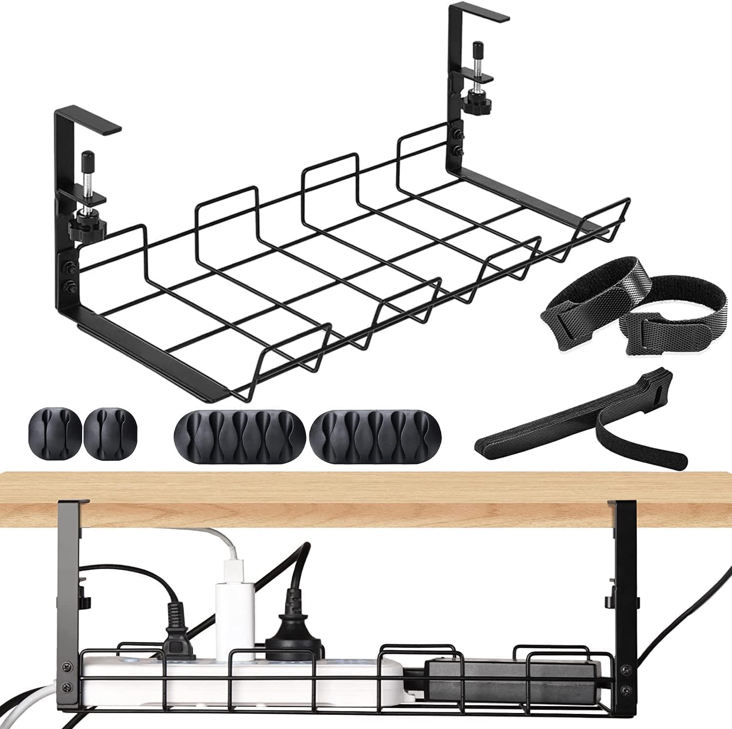 Under Desk Cable Management Tray, No Drill Steel Desk Cable Organizers ...