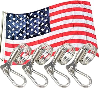 newganbo 4 Pack Flag Pole Clips with Carabiner Ring Flag Pole Grommet Stainless Steel Holder Kit Flagpole Hardware Parts M...