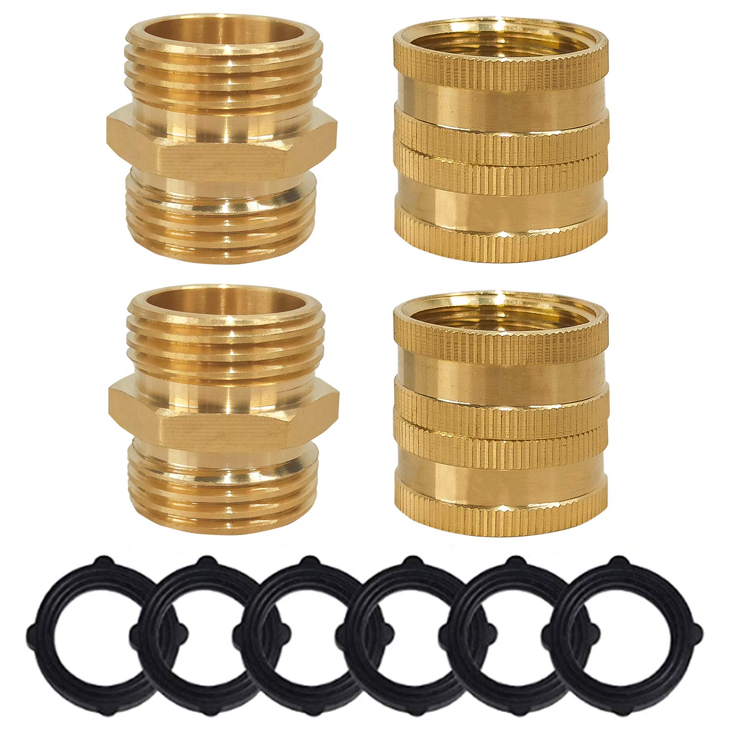 Hourleey Garden Hose Adapter, 3/4 Inch Solid Brass Hose Connectors Adapters (2 Sets)